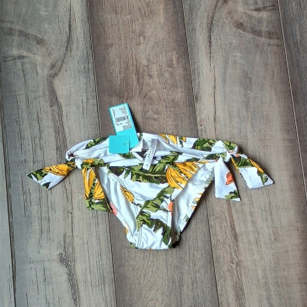 Seafolly White and Green Tropical Print Bikini Bottoms Size 6